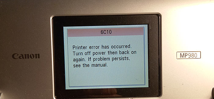Pixma MP980: 6C10 error | PrinterKnowledge - Laser, 3D, Inkjet Printer Help